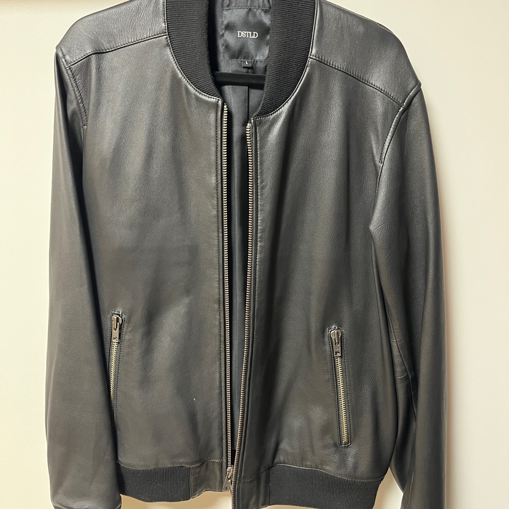 DSTLD Black Leather Bomber Jacket